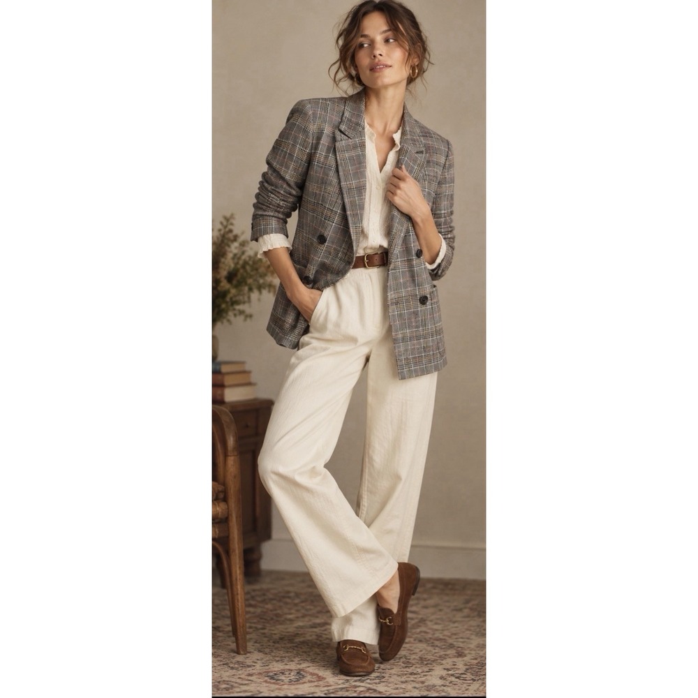 Maeve Anthropologie Blazer Jacket US 6 Plaid Double Breasted Preppy Academia